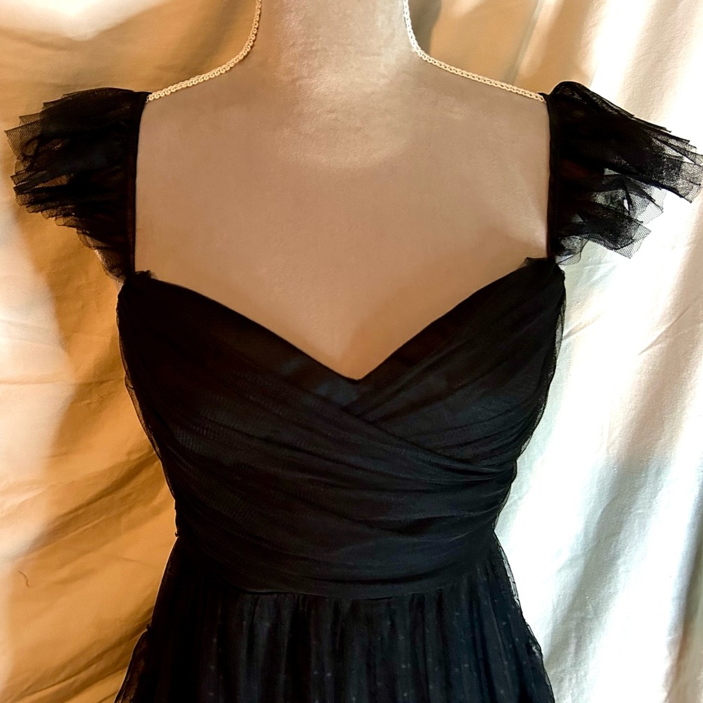 Lulus Pure Radiance Black Mesh Swiss Dot Tiered Maxi Dress, Size M - Picture 4 of 14